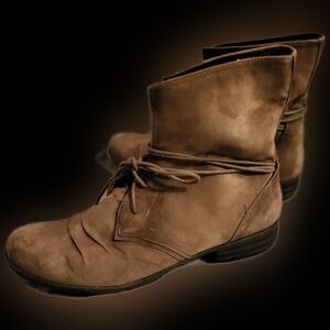 Ladies Boots  Taupe Lace Up Microfibre Ankle Boot 11
